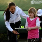 Anne Keothavong with a member of Fulham’s Down’s syndrome tennis team