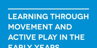 Learning Through Movement and Active Play in The Early Years the cover of 'learning through movement and active play in the early years', featuring cartoons of excercising children