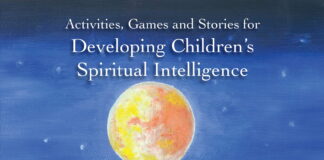 A Moon on Water: Activities, Games and Stories for Developing Children’s Spiritual Intelligence The cover of the book, with a moon reflected in some water and a child looking at the moon