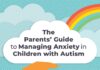 The Parents’ Guide to Managing Anxiety in Children with Autism The cover of 'Parents' guide to managing anxiety in chidlren with autism', with a rainbow, and a dad holding his daughters' hand under an umbrella.