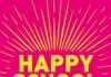 Happy School 365 The cover of 'happy school 365'. It is pink with yellow lettering and yellow lines going out from the title in the middle.