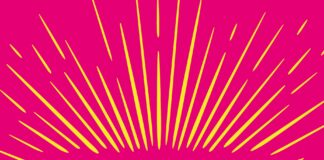 Happy School 365 The cover of 'happy school 365'. It is pink with yellow lettering and yellow lines going out from the title in the middle.