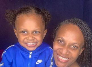 Be the change in 2021 Venessa and her grandson, who is wearing a blue hoodie, with two buns on his head