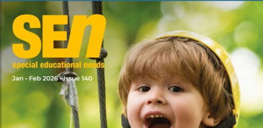 SEN Magazine issue 140 cover image showing a boy on a zip wire